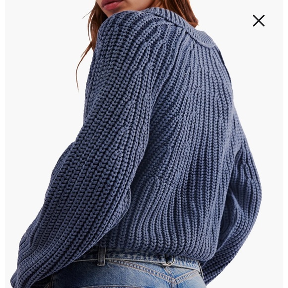 Free People Sweet Nothings Cropped 100% Cotton Cardigan Navy Blue - Size S - Picture 2 of 9